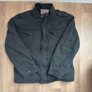 Levis Jacket Mens Sz Large Zip Up Snap Black Sherpa Lined Utility Cargo Levi's